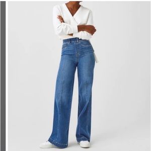 NWT Spanx Seamed Front Wide Leg High Waist Pull On Jean Vintage Indigo